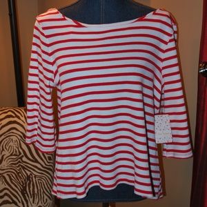 NWT Free People Red/White striped waffle knit top